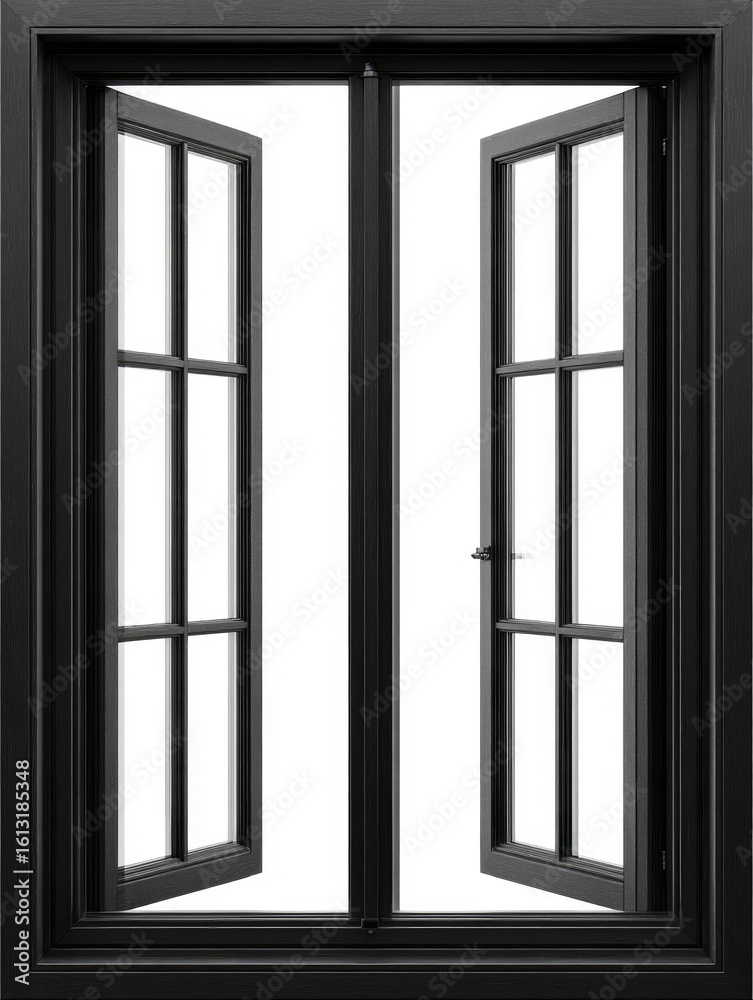 Obraz premium Black double-hung window open, showing white background