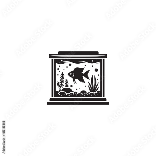  Fish Tank silhouette black and white vector icon