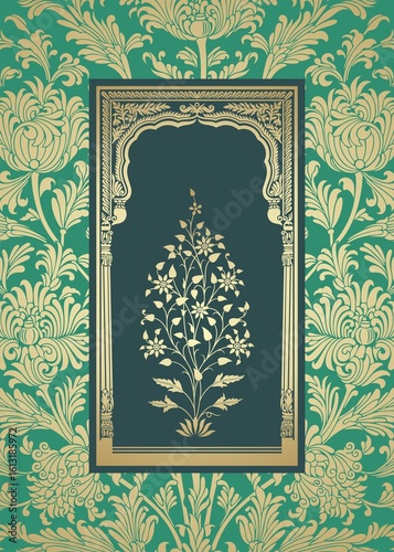 wedding card design, paisley floral pattern , India	