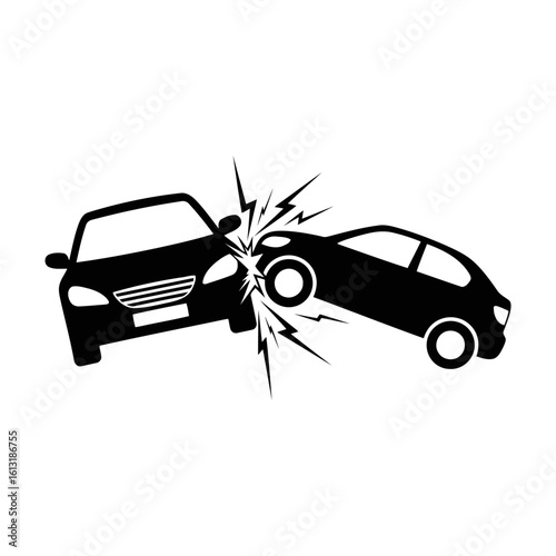 Vector art of two cars are shown colliding in a car accident, isolated on white background