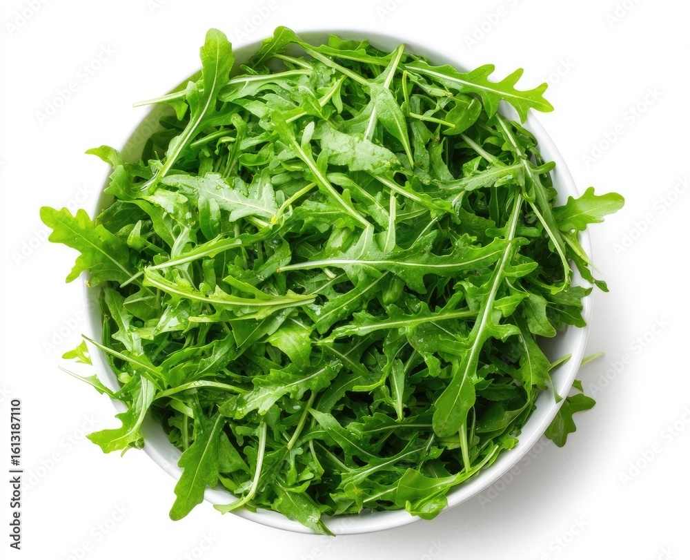 Fresh arugula in white bowl Fresh arugula in white bowl