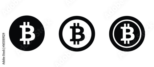 Bitcoin Cryptocurrency Coin Icon Set: Digital Money and Blockchain Symbol