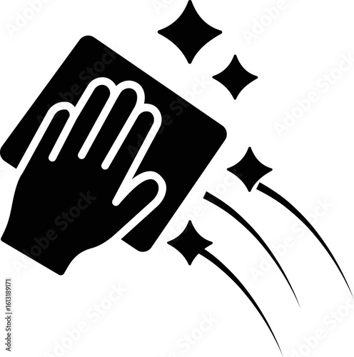 Cleaning icon , black hand, gloves vector of hygiene, sanitizing and housekeeping tools in flat style, cleaning equipment disinfect, mop, wipe symbol isolated on transparent background
