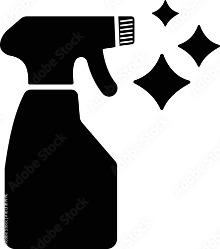 Cleaning icon, black vector of hygiene, sanitizing and housekeeping tools in flat style, cleaning equipment disinfect, mop, wipe symbols isolated on transparent background.