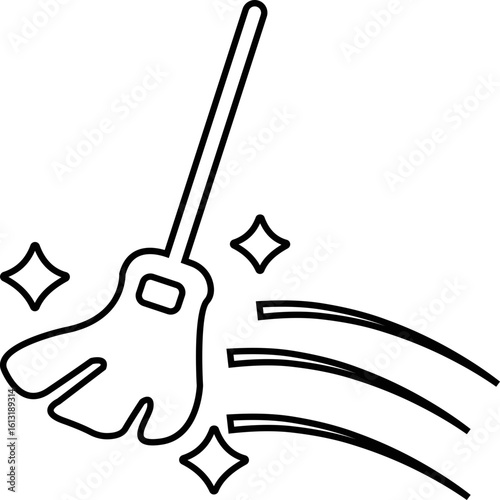 Cleaning icon, black vector of hygiene, sanitizing and housekeeping tools in line style, cleaning equipment disinfect, mop, wipe symbols isolated on transparent background