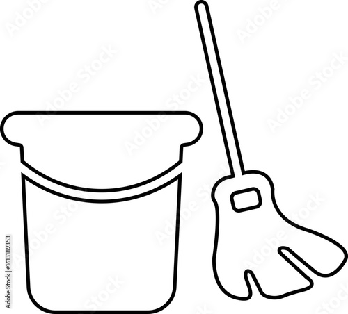 Cleaning icon, black vector of hygiene, sanitizing and housekeeping tools in line style, cleaning equipment disinfect, mop, wipe symbols isolated on transparent background
