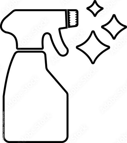 Cleaning icon, black vector of hygiene, sanitizing and housekeeping tools in line style, cleaning equipment disinfect, mop, wipe symbols isolated on transparent background.