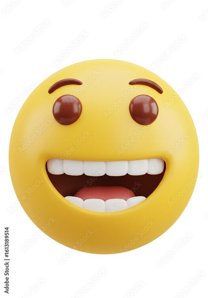 Fototapeta premium Happy 3D Smiling Emoji Joyful Yellow Face with Big Smile, Happiness, Expression, Fun, Positive Mood