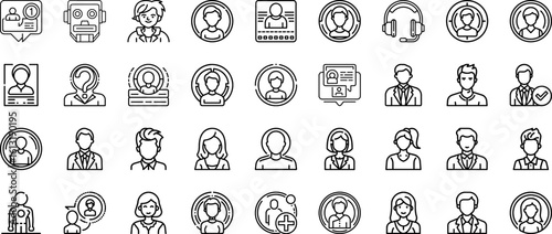 Collection of diverse user avatar icons representing various people isolated on white background