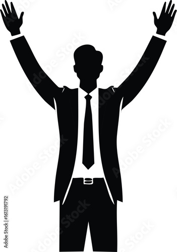 Political Speaker Raising Arms Silhouette on White

