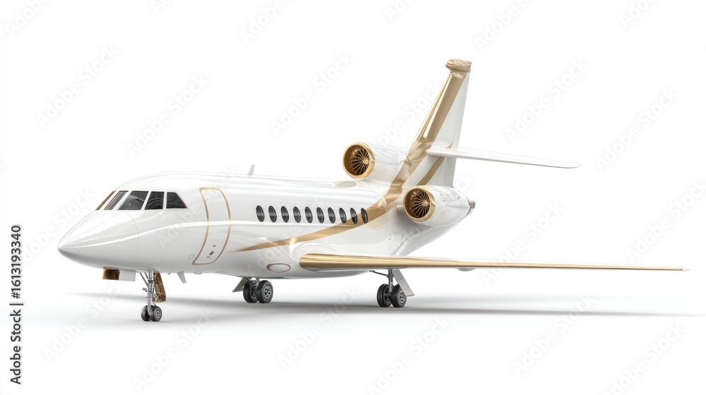 Fototapeta premium Luxury white jet with gold accents