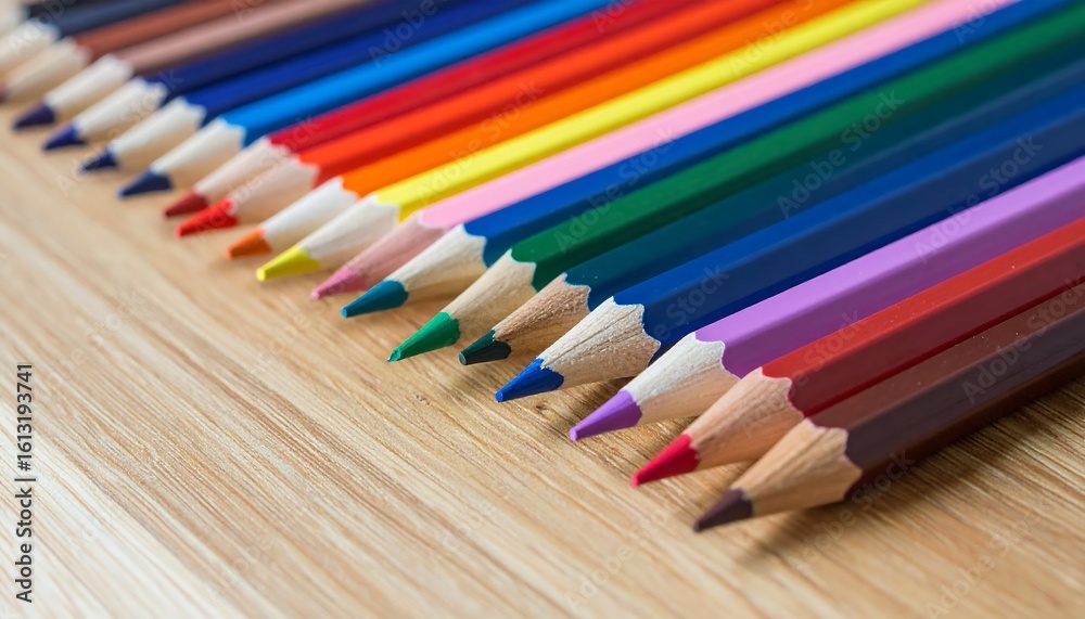 Obraz premium Colorful pencils on wooden background.
