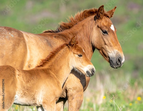 Mother horse and foal in a grassy field (1)
