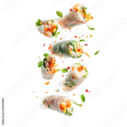 Fresh Vietnamese Spring Rolls with Vibrant Vegetables and Herbs, Perfect for Healthy Snacking or Appetizers on transparent background