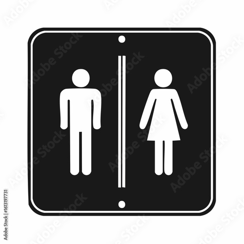 Black and white vector silhouette of a public restroom sign for men and women
