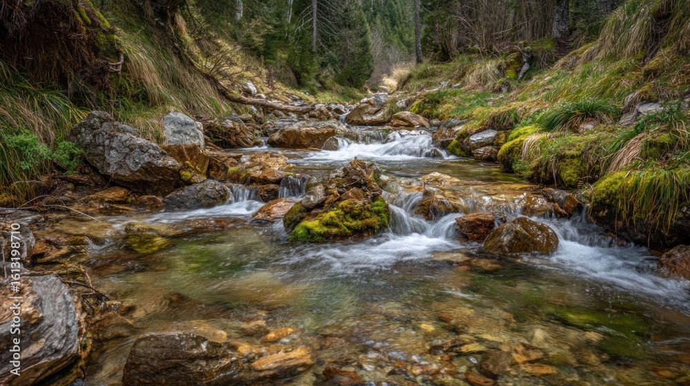 Fototapeta premium Forest stream over rocks