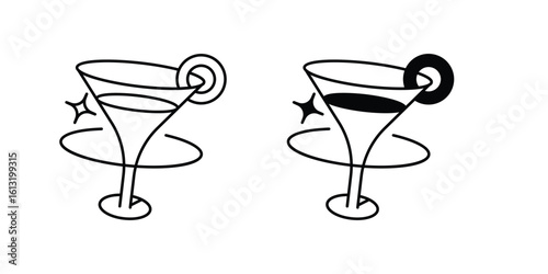 Martini Glass set icon with white background vector stock illustration