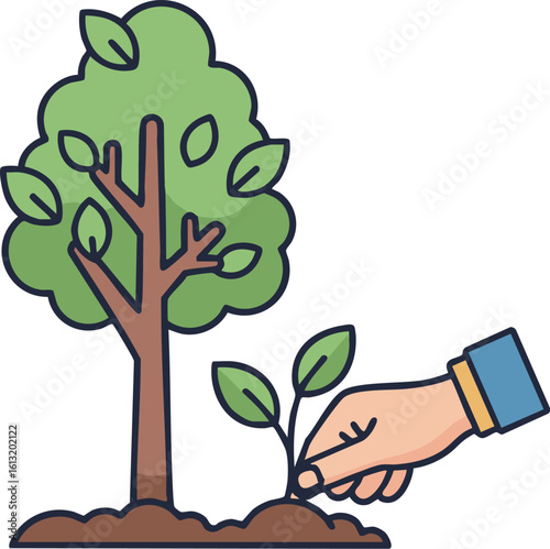 Tree Planting Icon - Minimal Flat Design / 植樹アイコン - ミニマルフラットデザイン