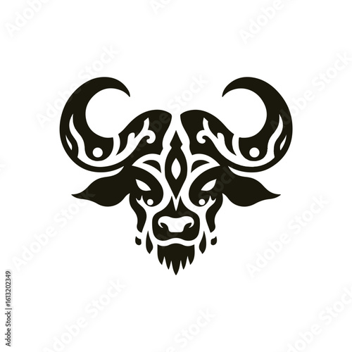 Flat silhouette of a tribal buffalo head