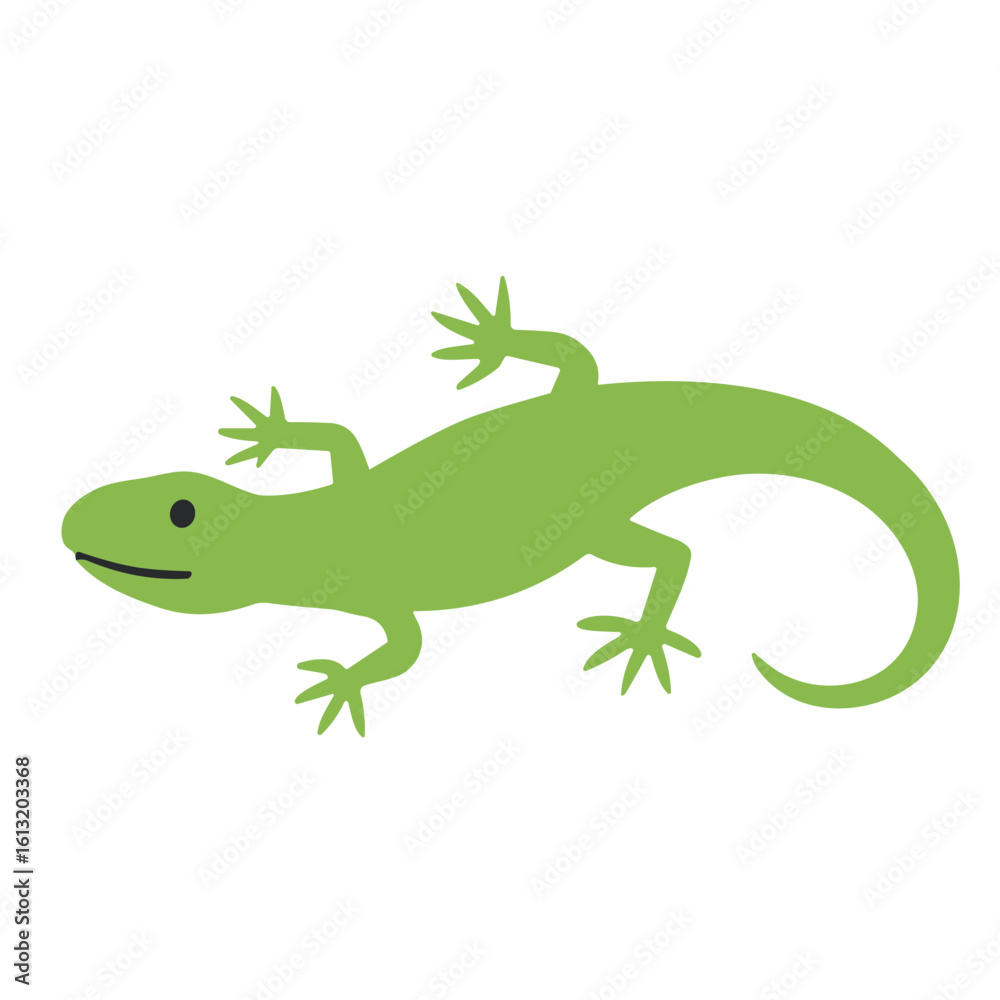 Naklejka premium A simple, stylized illustration of a green lizard with its body stretched out and tail curled.