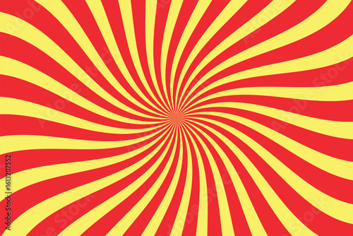 Intense red and yellow hypnotic spiral background with tight swirl motion. Ideal for psychedelic art, comic book themes, retro visuals, or abstract eye-catching posters and designs.