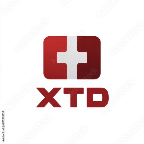 Red and white logo design featuring a cross, representing health and safety, located on a white background