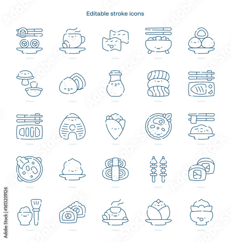 Japanese Food stroke icon. Japanese Food line icon set. editable stroke icon pack