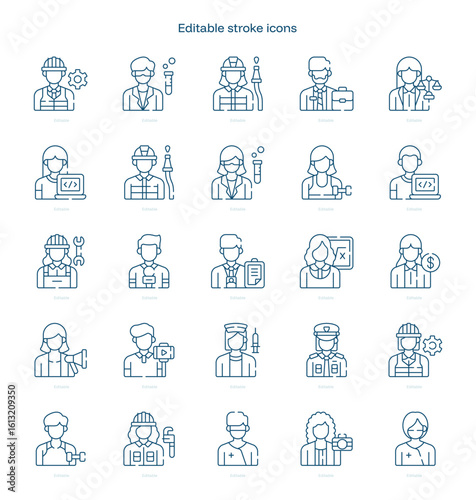 Jobs and Professions stroke icon. Jobs and Professions line icon set. editable stroke icon pack