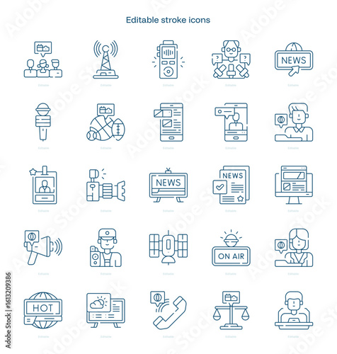 Journalism stroke icon. Journalism line icon set. editable stroke icon pack