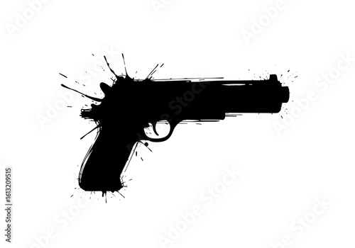 Ink splash design of a handgun for themes of firearms and security