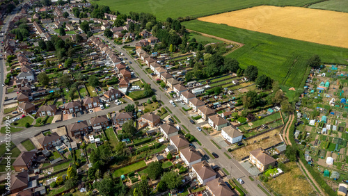 Εκτύπωση καμβά Suburban houses near green fields and allotments