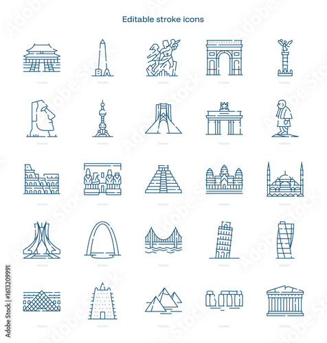 Landmarks stroke icon. Landmarks line icon set. editable stroke icon pack