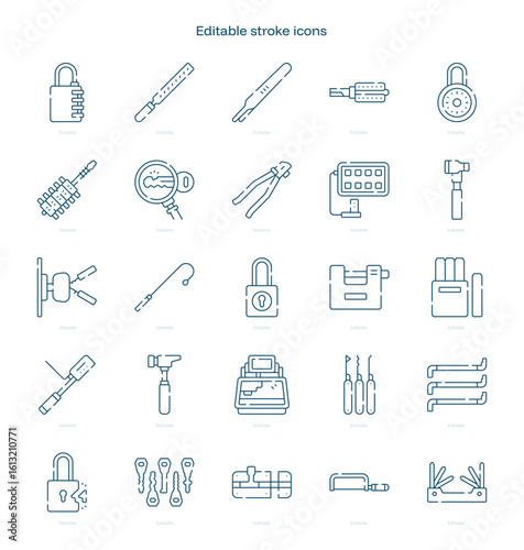Locksmith stroke icon. Locksmith line icon set. editable stroke icon pack
