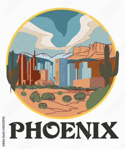 phoenix arizona city skyline flat illustrations usa