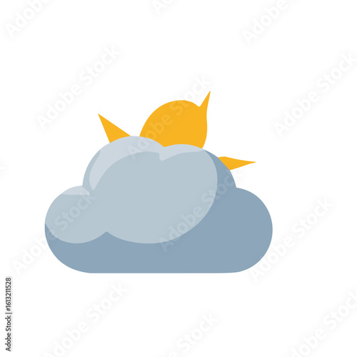 Sun peeking behind a partly cloudy sky, simple weather icon design.