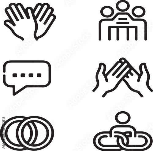 Friendship and Social Relationship Icons – Outline Vector Pack for Support and InteractionFriendship and Social Relationship Icons – Outline Vector Pack for Support and Interaction