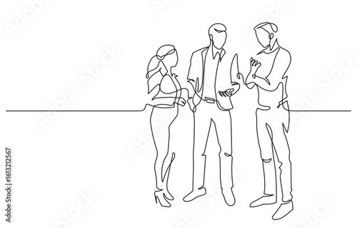 team colleagues discussing business concept one line drawing continuous