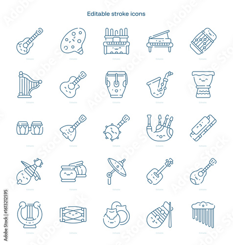 Music Instruments stroke icon. Music Instruments line icon set. editable stroke icon pack