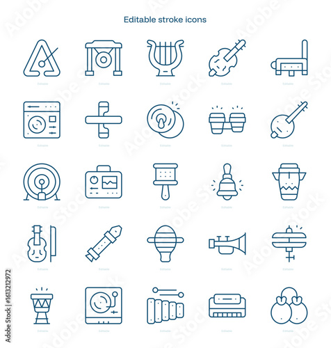 Music Instruments stroke icon. Music Instruments line icon set. editable stroke icon pack