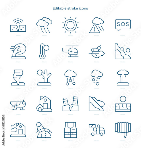 Natural Disaster stroke icon. Natural Disaster line icon set. editable stroke icon pack