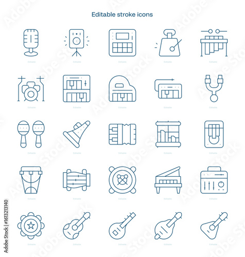 Music Instruments stroke icon. Music Instruments line icon set. editable stroke icon pack