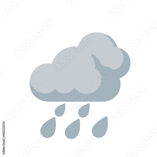 Simple graphic illustration of a gray rain cloud with falling raindrops.
