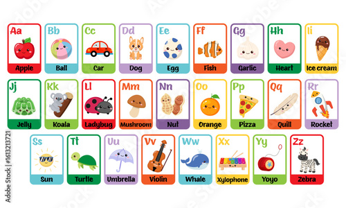 Cute alphabet flash cards collection for preschool learning