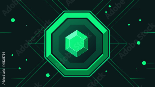 green digital panel rotating hexagon
