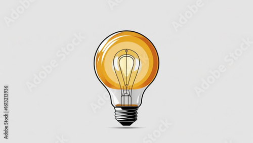 Realistic Light Bulb Illustration with Orange Glow on Gray Background