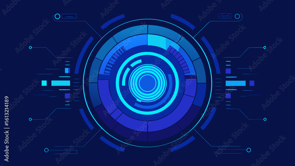 Obraz premium deep blue radial tech interface glow