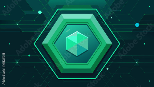 green digital panel rotating hexagon