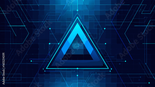 High Tech Blue Mesh Background with Glowing Triangle
