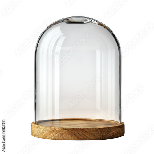 Clear glass bell jar cloche with cork base for display or protection isolated on transparent background
