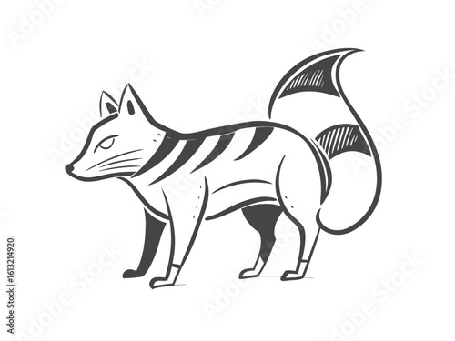 Stylized Black Cat Silhouette with Outline Details